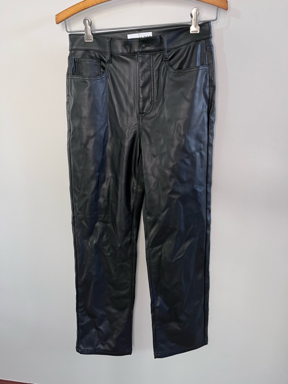 Loft Black Faux Leather High Rise Straight Leg Pants Womens 0/25P Petite